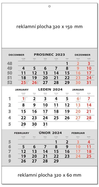 Obrázky: Tříměsíční nástěnný kalendář šedý STANDARD, Obrázek 1