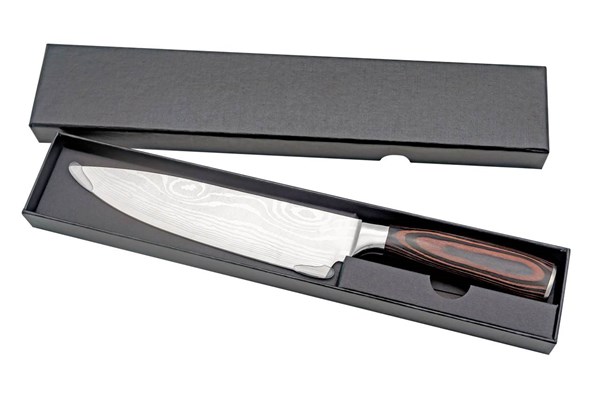 Obrázky: Kuchařský nůž v krabičce, dekor damaškové oceli na čepeli