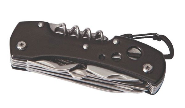 Obrázky: Černý kovový kapesní nůž s 12 funkcemi a karabinou, Obrázek 2
