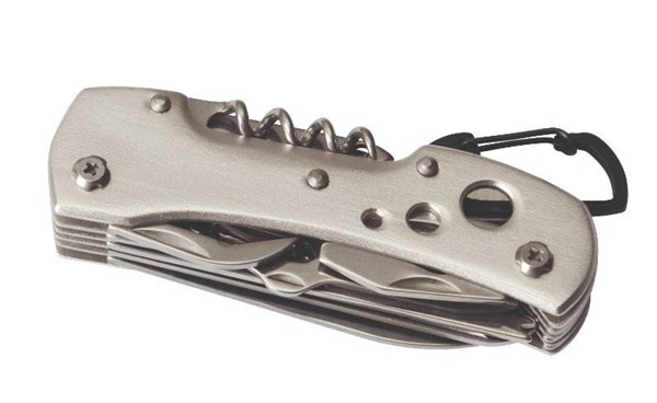 Obrázky: Stříbrný kov. kapesní nůž s 12 funkcemi a karabinou