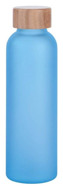 Obrázky: Skleněná frosty láhev 500ml s bambus.víčkem, modrá
