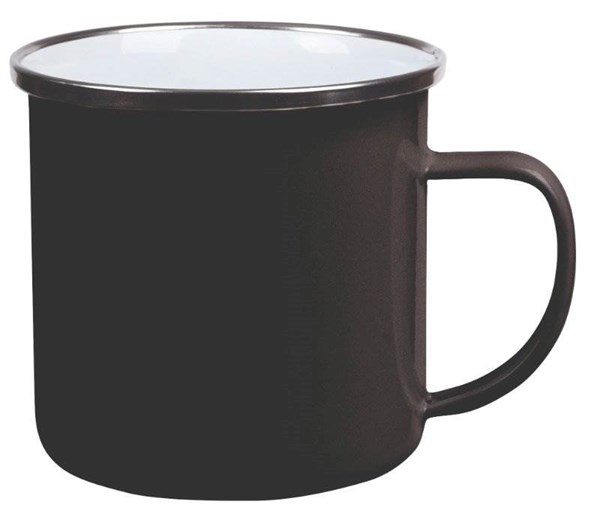 Obrázky: Černý retro smalt. hrnek 350 ml se stříbr. okrajem