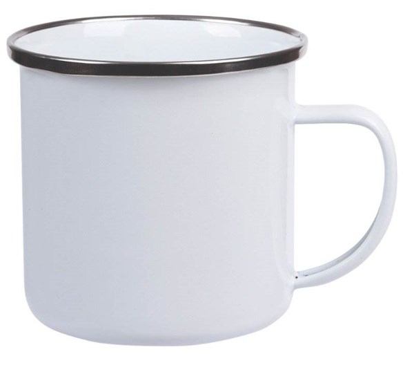 Obrázky: Bílý retro smalt. hrnek 350 ml se stříbr. okrajem