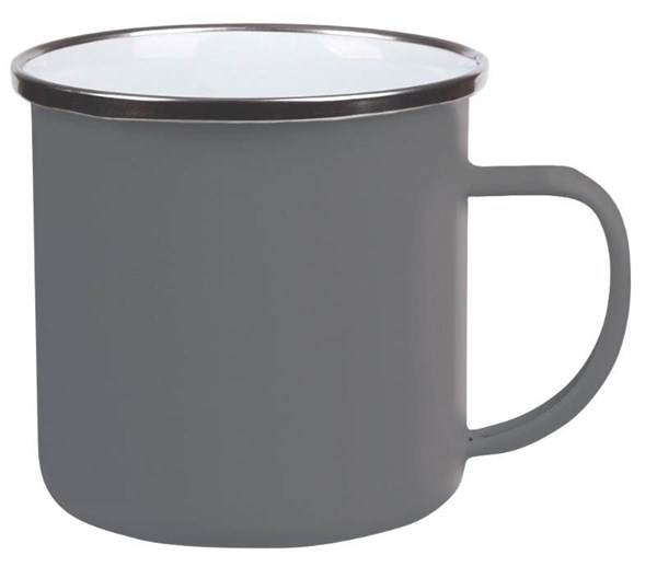 Obrázky: Šedý retro smalt. hrnek 350 ml se stříbr. okrajem