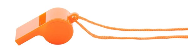 Obrázky: Oranžová plastová píšťalka se šňůrkou v barvě, Obrázek 3