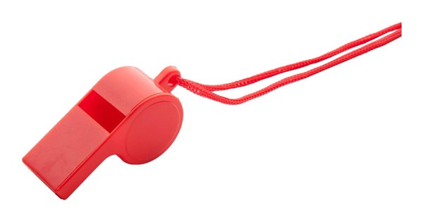Obrázky: Červená plastová píšťalka se šňůrkou v barvě