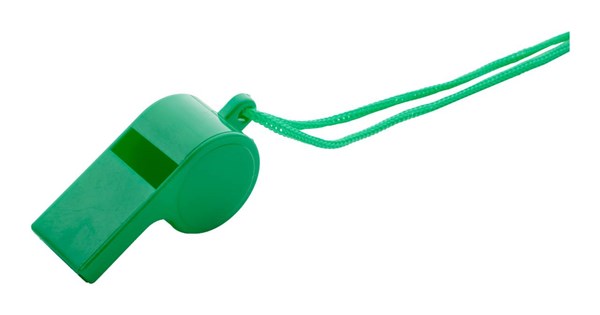 Obrázky: Zelená plastová píšťalka se šňůrkou v barvě, Obrázek 1