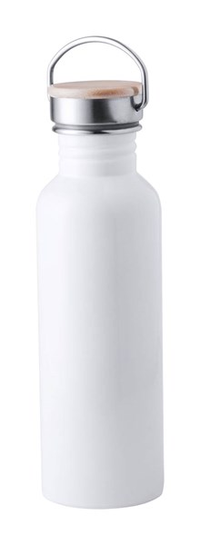 Obrázky: Bílá nerezová láhev 750ml s bambus. víčkem v krab.
