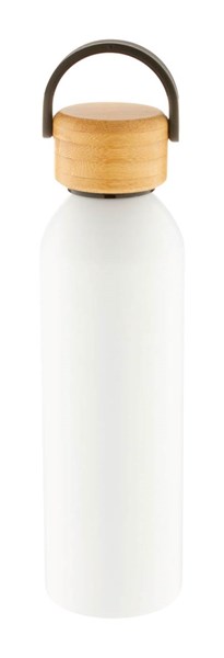 Obrázky: Bílá hliníková sport. láhev s bambus. víčkem,600 ml