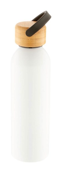Obrázky: Bílá hliníková sport. láhev s bambus. víčkem,600 ml, Obrázek 2