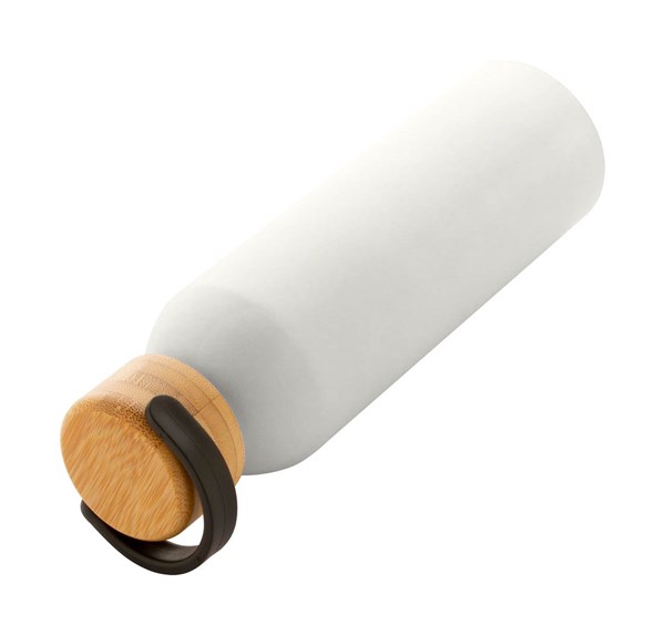 Obrázky: Bílá hliníková sport. láhev s bambus. víčkem,600 ml, Obrázek 4
