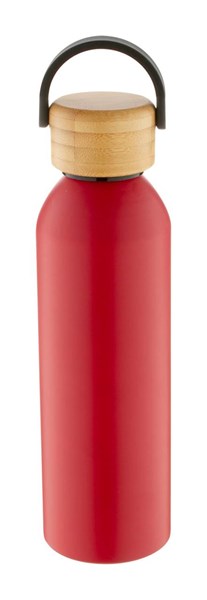 Obrázky: Červená hliník. sport. láhev s bambus.víčkem,600 ml