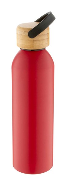 Obrázky: Červená hliník. sport. láhev s bambus.víčkem,600 ml, Obrázek 2