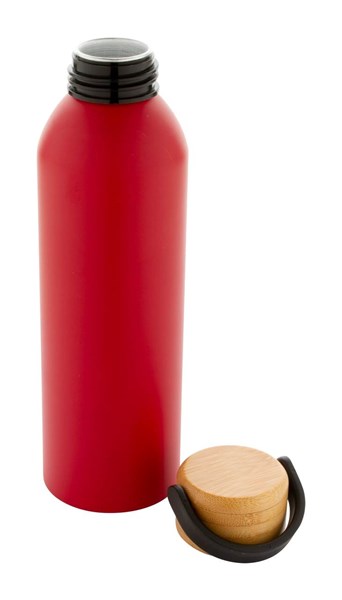 Obrázky: Červená hliník. sport. láhev s bambus.víčkem,600 ml, Obrázek 3