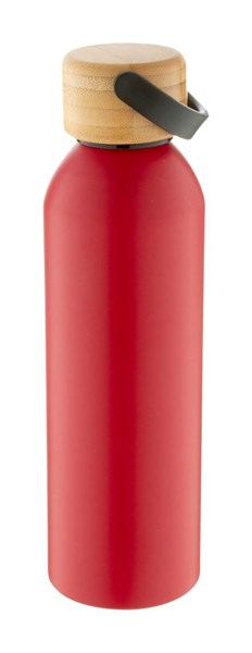 Obrázky: Červená hliník. sport. láhev s bambus.víčkem,600 ml, Obrázek 5