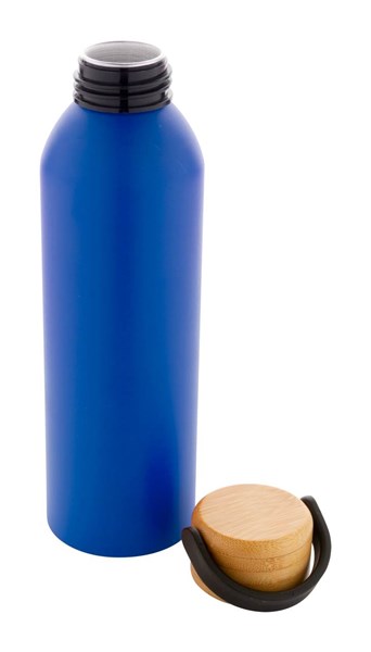 Obrázky: Modrá hliníková sport. láhev s bambus.víčkem,600 ml, Obrázek 3
