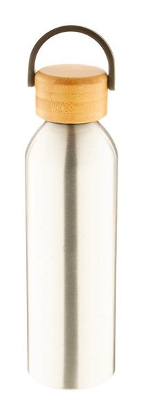 Obrázky: Stříbrná hliník.sport. láhev s bambus.víčkem,600 ml