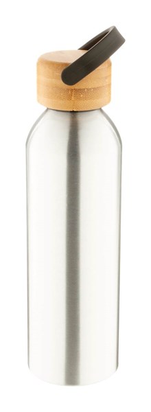 Obrázky: Stříbrná hliník.sport. láhev s bambus.víčkem,600 ml, Obrázek 2