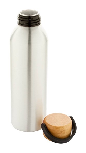 Obrázky: Stříbrná hliník.sport. láhev s bambus.víčkem,600 ml, Obrázek 3
