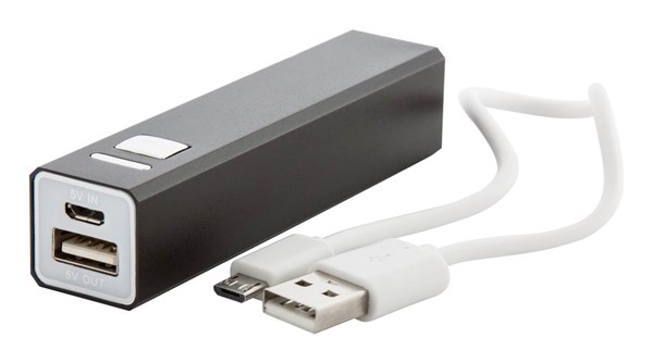 Obrázky: Černá hliníková USB power banka 2200 mAh, Obrázek 2