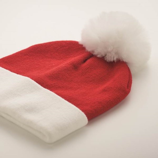 Obrázky: Vánoční červená pletená čepice s bílou bambulí, Obrázek 3