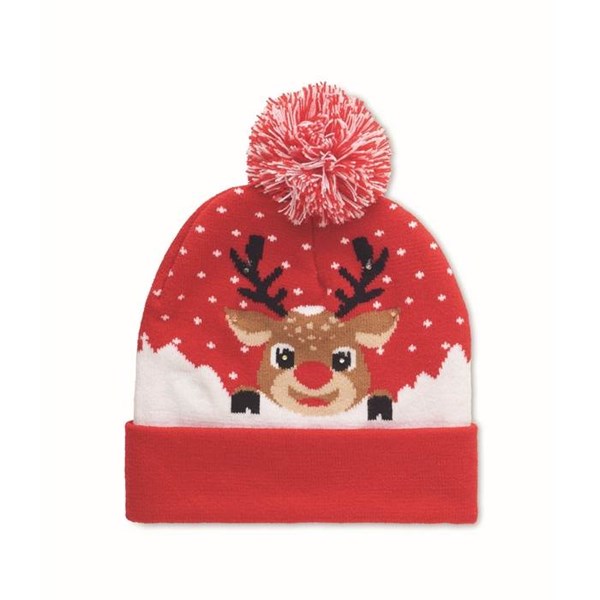Obrázky: Vánoční pletená čepice s 6 LED světly, červená, Obrázek 2
