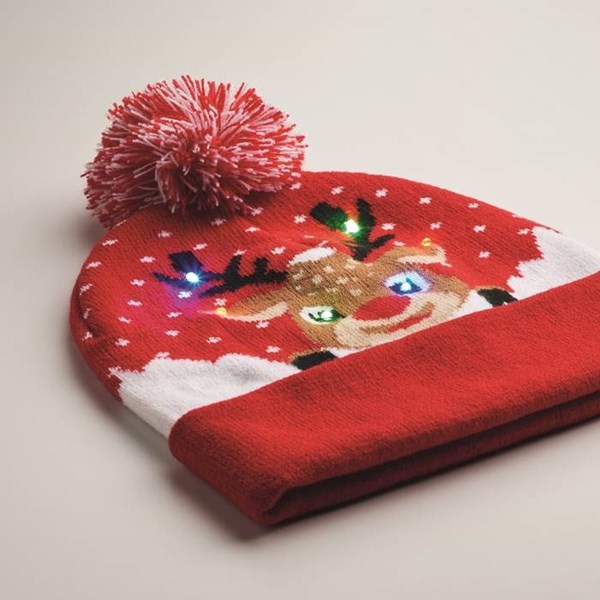 Obrázky: Vánoční pletená čepice s 6 LED světly, červená, Obrázek 5