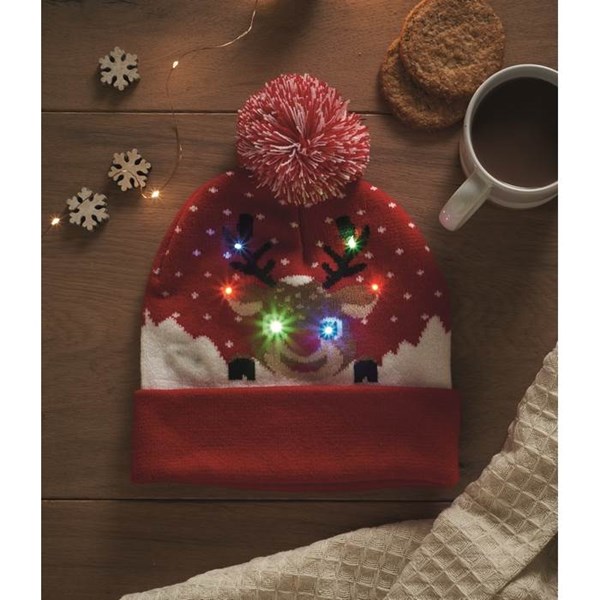 Obrázky: Vánoční pletená čepice s 6 LED světly, červená, Obrázek 7