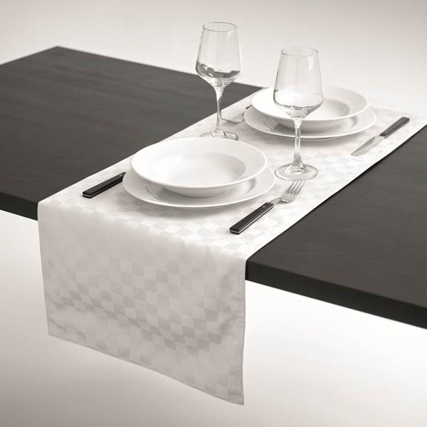 Obrázky: Bílý běhoun na stůl 140 x 40 cm z polyesteru, Obrázek 4
