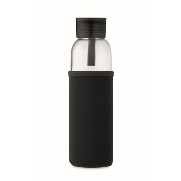 Obrázky: Láhev ze skla s černým neopren. obalem, 500 ml, Obrázek 5