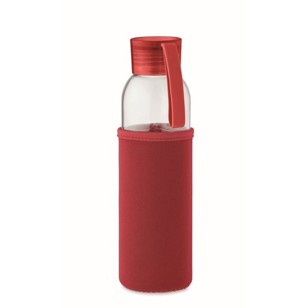 Obrázky: Láhev ze skla s červeným neopren. obalem, 500 ml
