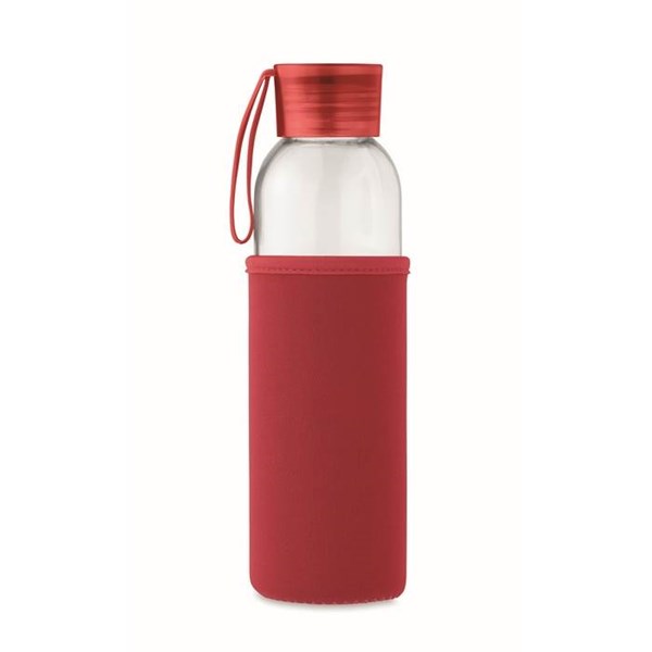 Obrázky: Láhev ze skla s červeným neopren. obalem, 500 ml, Obrázek 4