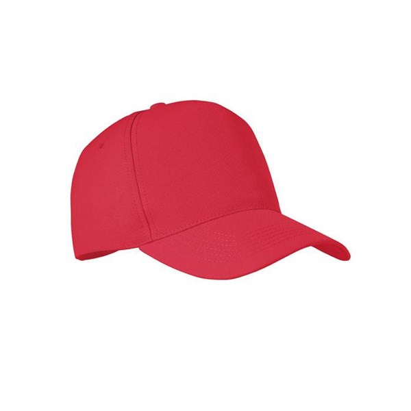 Obrázky: Červená pětipanelová čepice z RPET polyesteru, Obrázek 1