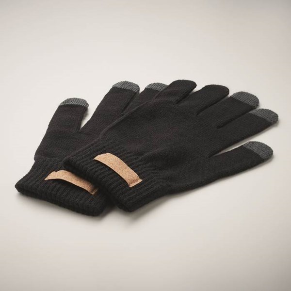 Obrázky: Černé hmatové rukavice z RPET s korkovým štítkem, Obrázek 3
