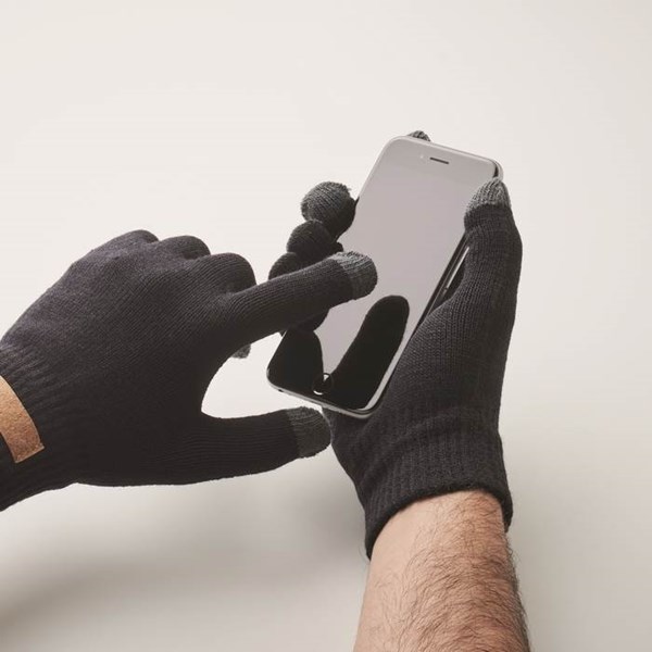 Obrázky: Černé hmatové rukavice z RPET s korkovým štítkem, Obrázek 4