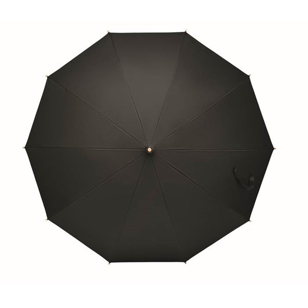 Obrázky: Černý větru odolný RPET deštník s bambus. rukojetí, Obrázek 6