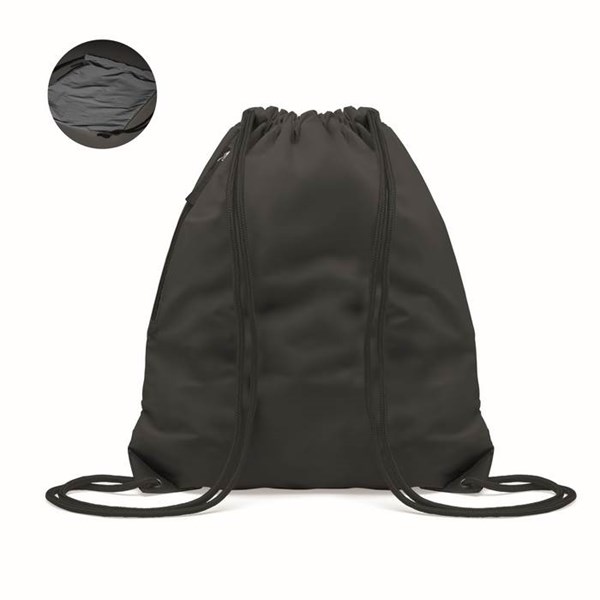 Obrázky: Černý lesklý stahovací batoh s boční kapsou