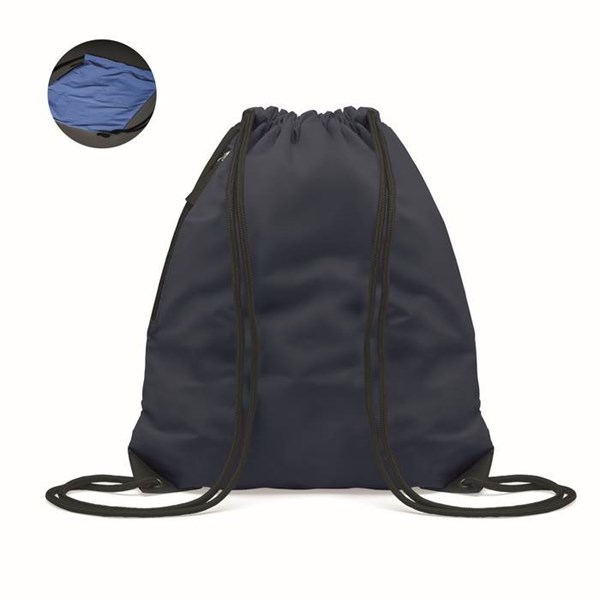 Obrázky: Modrý lesklý stahovací batoh s boční kapsou