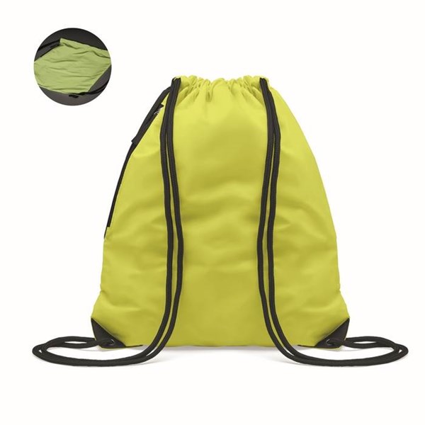Obrázky: Žlutý lesklý stahovací batoh s boční kapsou