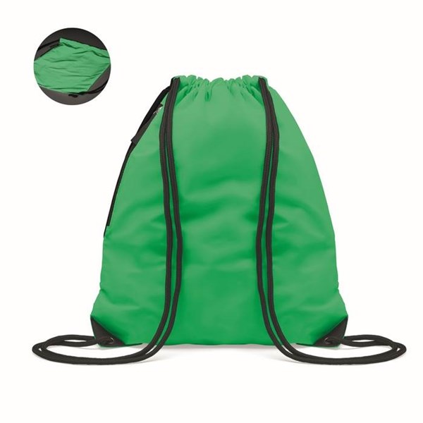 Obrázky: Zelený lesklý stahovací batoh s boční kapsou