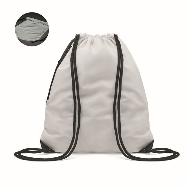 Obrázky: Bílý lesklý stahovací batoh s boční kapsou, Obrázek 1