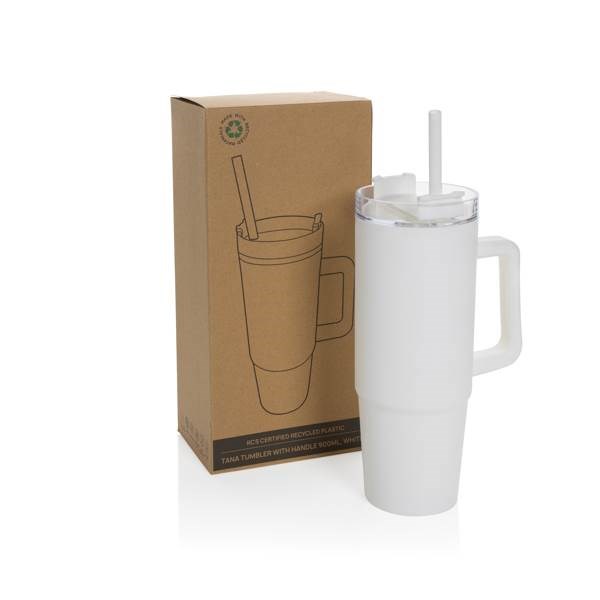 Obrázky: Bílý termohrnek s uchem Tana 900ml, rec. plast, Obrázek 8