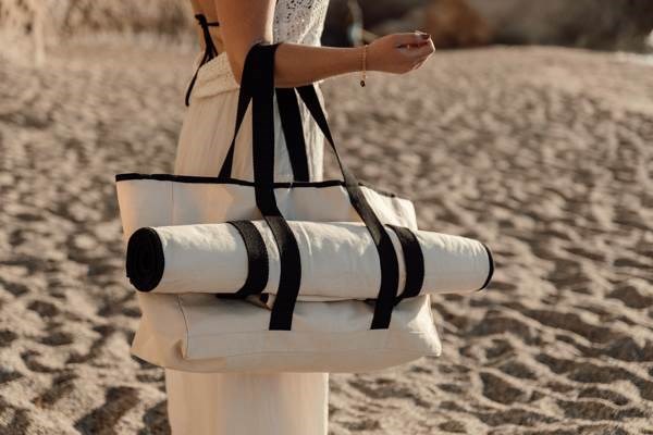 Obrázky: Bílo/černá plážová taška VINGA, recykl. canvas, Obrázek 4
