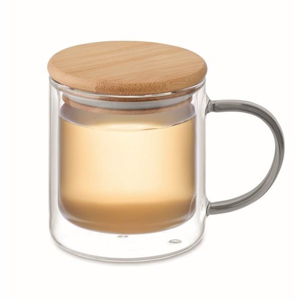 Obrázky: Dvoustěnný skleněný hrnek 300ml, šedé ucho, Obrázek 2