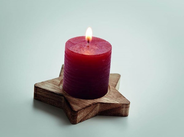 Obrázky: Červená svíčka s dřev. stojánkem ve tvaru hvězdy, Obrázek 2