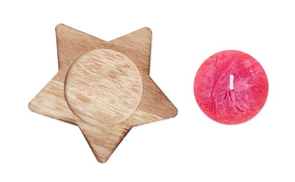 Obrázky: Červená svíčka s dřev. stojánkem ve tvaru hvězdy, Obrázek 3