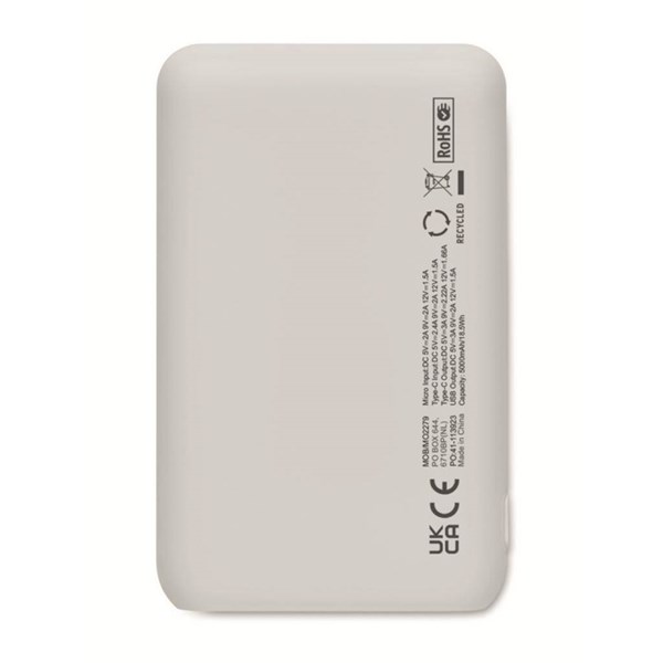 Obrázky: Powerbanka 5000 mAh z recykl. ABS, bílá, Obrázek 4