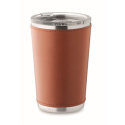 Obrázky: Dvoustěn.nerez.termohrnek 350 ml s PU obalem, hnědý