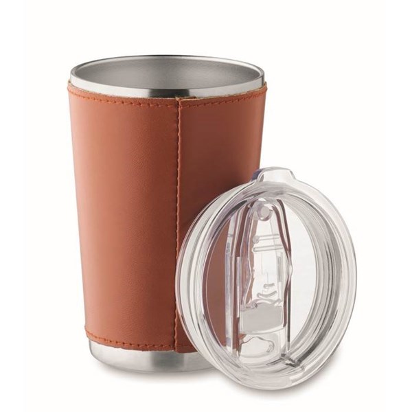 Obrázky: Dvoustěn.nerez.termohrnek 350 ml s PU obalem, hnědý, Obrázek 2