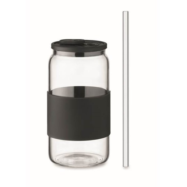 Obrázky: Borosilikát. sklenice 550ml, brčko, černé víčko, Obrázek 3
